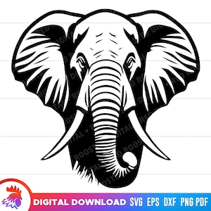 Elefante faccia in formato SVG, testa di elefante in formato SVG, file di taglio elefante, testa di elefante png, clipart elefante, faccia di elefante in formato SVG per Cricut, png, vettore