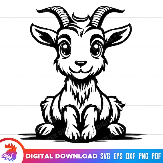 Cute goat svg, Goat svg, Happy Goat Cartoon, Cartoon Goat png, illustration, svg file for cricut, Goat Cut File, pygmy goat, png, vector dxf