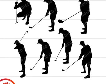 Silueta de golfista (svg, png, eps, dxf) Archivos de corte (Descarga digital)