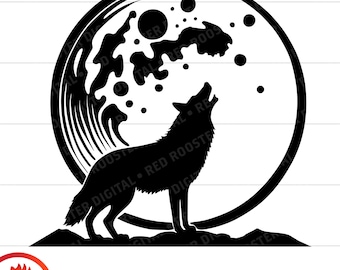 Wolf Howling at Moon SVG, PNG, Vector (Digital Download)