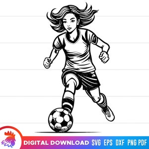Girl Soccer svg, Girl Kicking Soccer Ball, silhueta de futebol svg, clipart de futebol, futebol svg, futebol infantil, vetor, png, cricut svg, dxf