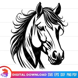 Horse Head svg, Horse Face svg, Horse Head clipart, Horse with Flowing Mane, Horse cut file, Stallion svg, vector, svg for cricut, png, dxf