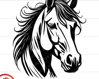 Stallion Horse Head SVG, Flowing Mane Clipart (Digital Download)