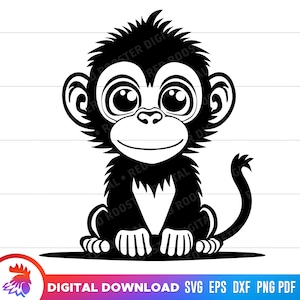 Cute Cartoon Monkey svg, Baby Monkey, Cartoon Monkey, Cartoon Monkey clipart, cut file, Monkey Art, Monkey svg for Cricut, png vector