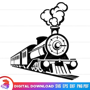Motor de tren svg, Tren svg, Motor de vapor, Vagones de tren, Tren en vías svg, Locomotora svg, Tren de ferrocarril, svg para cricut, vector, png