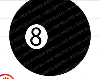 Könnte beinhalten: Schwarze und weiße 8-Ball mit weißem Hintergrund. Die 8-Ball ist ein gängiges Symbol, das beim Billard verwendet wird.