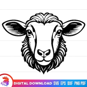 Pecora faccia in formato SVG, pecora in formato SVG, agnello in formato SVG, file di taglio pecora, mascotte di pecora, clipart di pecora, clipart di agnello, pecora in formato SVG per cricut, dxf, png, SVG