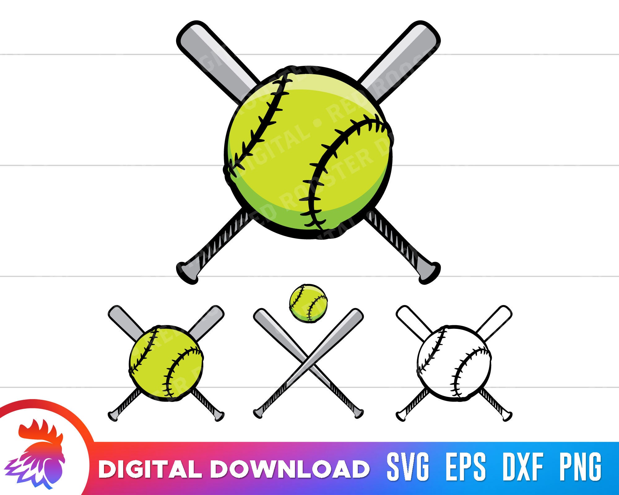 Softball SVG Softball Silhouette Softball and Bats Softball Etsy