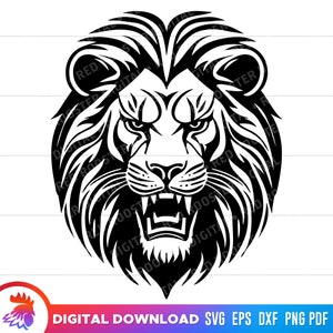 Svg de lion rugissant, visage de lion, tête de lion, mascotte de Lion, Lion en colère, clipart Lion, fichier svg Lion pour cricut, fichier coupe Lion, png Lion, vecteur