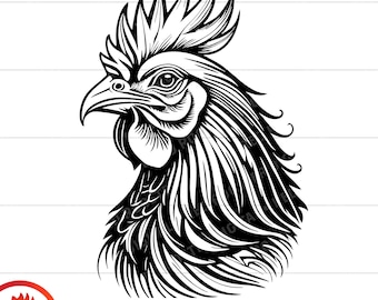 Rooster svg, Rooster cut file, vintage rooster illustration, rooster clipart, rooster head illustration, rooster cut file, png eps dxf, jpg