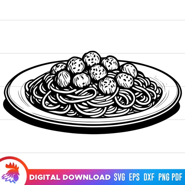 spaghetti and meatballs, spaghetti svg, plate of spaghetti and meatballs, spaghetti and meatballs clipart, cut file, cricut svg, png, dxf
