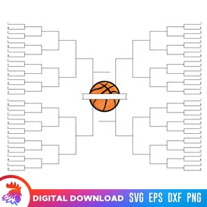 Printable Basketball Tournament Bracket, Basketball Bracket Skeleton SVG, Basketball PDF, Basketball Cut Files, 64 Team Bracket Download