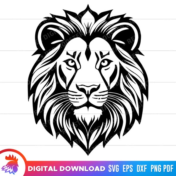 Lion Face svg, Lion Head, Front Facing Lion, Male Lion svg, Lion cut file, Lion mascot, Lion face svg for cricut, Lion png, vector, png, dxf