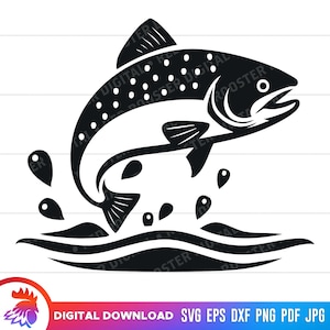 Rainbow Trout svg, Trout Jumping, Trout Fishing, Trout Cut File, Trout SVG, Trout Silhouette, Fly Fishing, Trout clipart, cricut svg, png