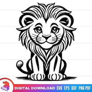 Cute Lion Cub svg, Cartoon Lion svg, Lion png, Cute Lion clipart, Cute Lion svg for Cricut, illustration, png, vector, cricut cut file, dxf
