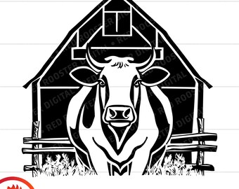 納屋の牛 SVG、農場の動物ベクター（デジタルダウンロード）