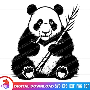 Oso panda comiendo bambú, oso panda svg, lindo oso panda, oso panda sentado, dibujos animados de oso panda, oso panda svg para cricut, archivo cortado, png