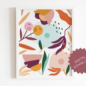 Abstract wall art with botanical elements