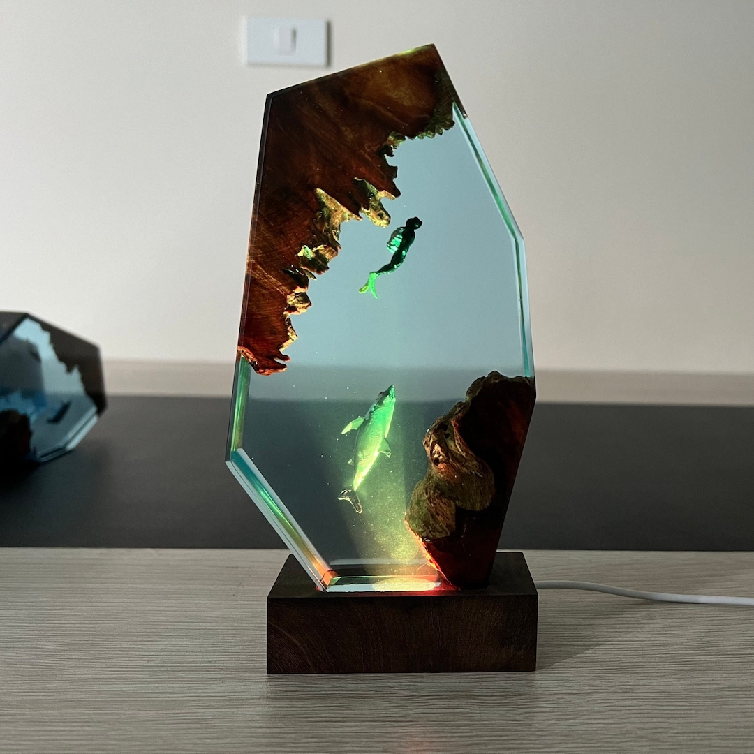 Lamp Epoxy,resin Art, Lamp Ocean, Epoxy and Wooden Lamp, Epoxy Lamp