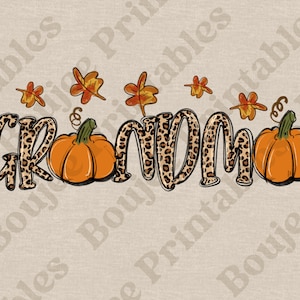 Oma Kürbis PNG, Clipart für Herbst, Thanksgiving, Handgezeichnete Linienschrift Schwarz & Orange, Doodle Kürbis, Trio, Beige Orange Leopard, Druck