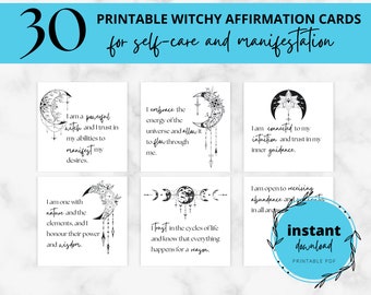 30 Printable Witchy Affirmation Cards for self-care and manifestation, Self Care printables, Digital Printable Bundle, Affirmation cards