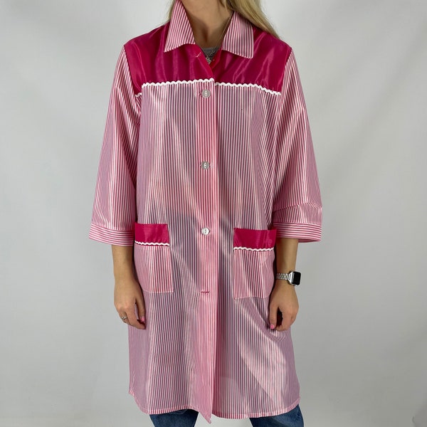 Vintage funky shirt dress pink stripes large 1990s