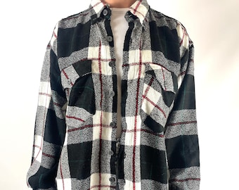 Vintage 90s Flannel Plaided Lumberjack Check Oversize Shirt XL