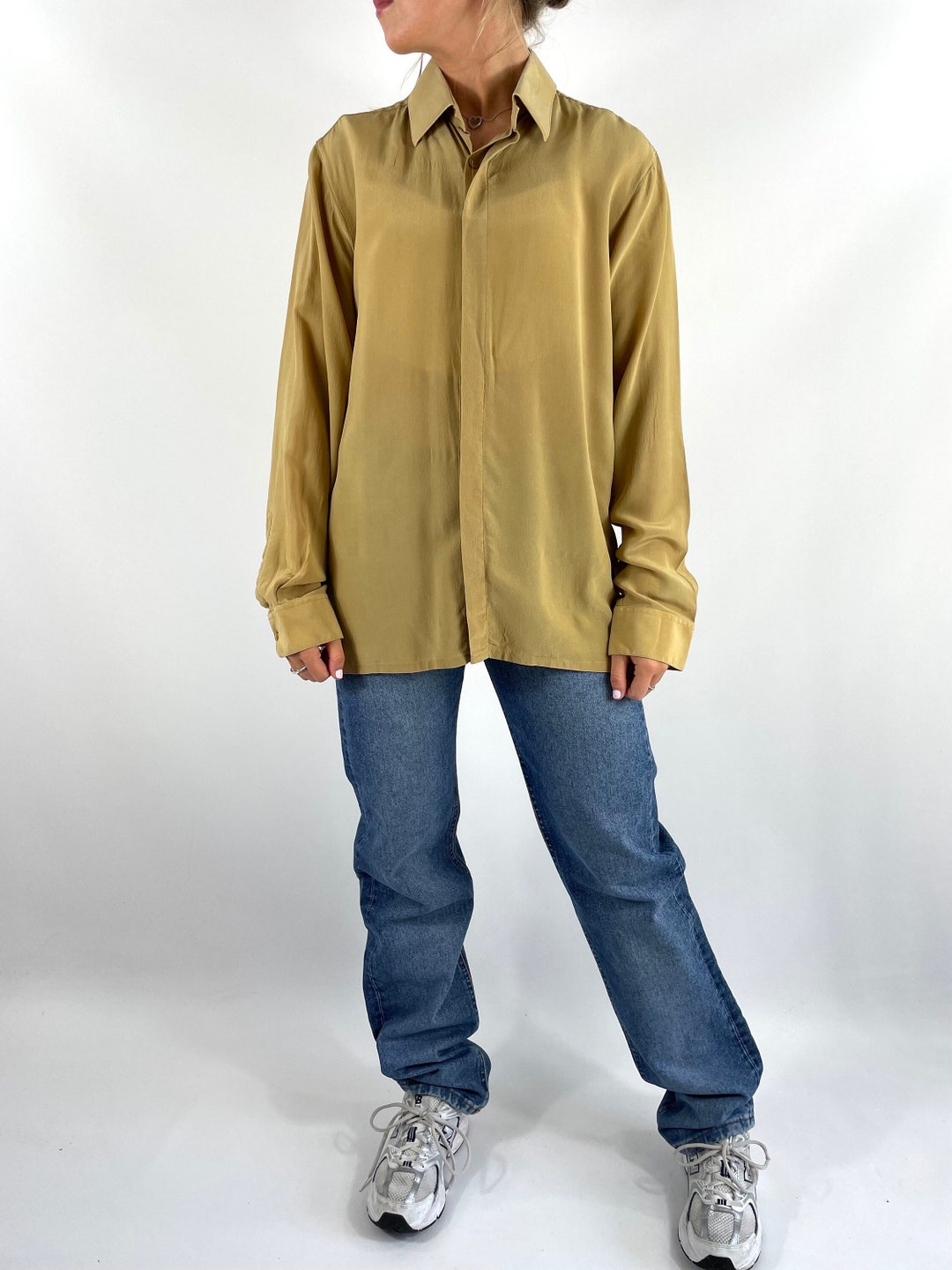 Vintage Multicolour Gold Stripe Silky Button Blouse main image 1