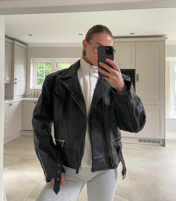 Blouson aviateur vintage motard en cuir veritable S perfecto Etsy Canada