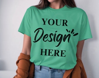 Bella Canvas 3001 Heather Kelly Green Tshirt Mockup | 3001 T-shirt Mock | Model Mock | Neutral Minimal Aesthetic Green Bella Canvas Mock-up