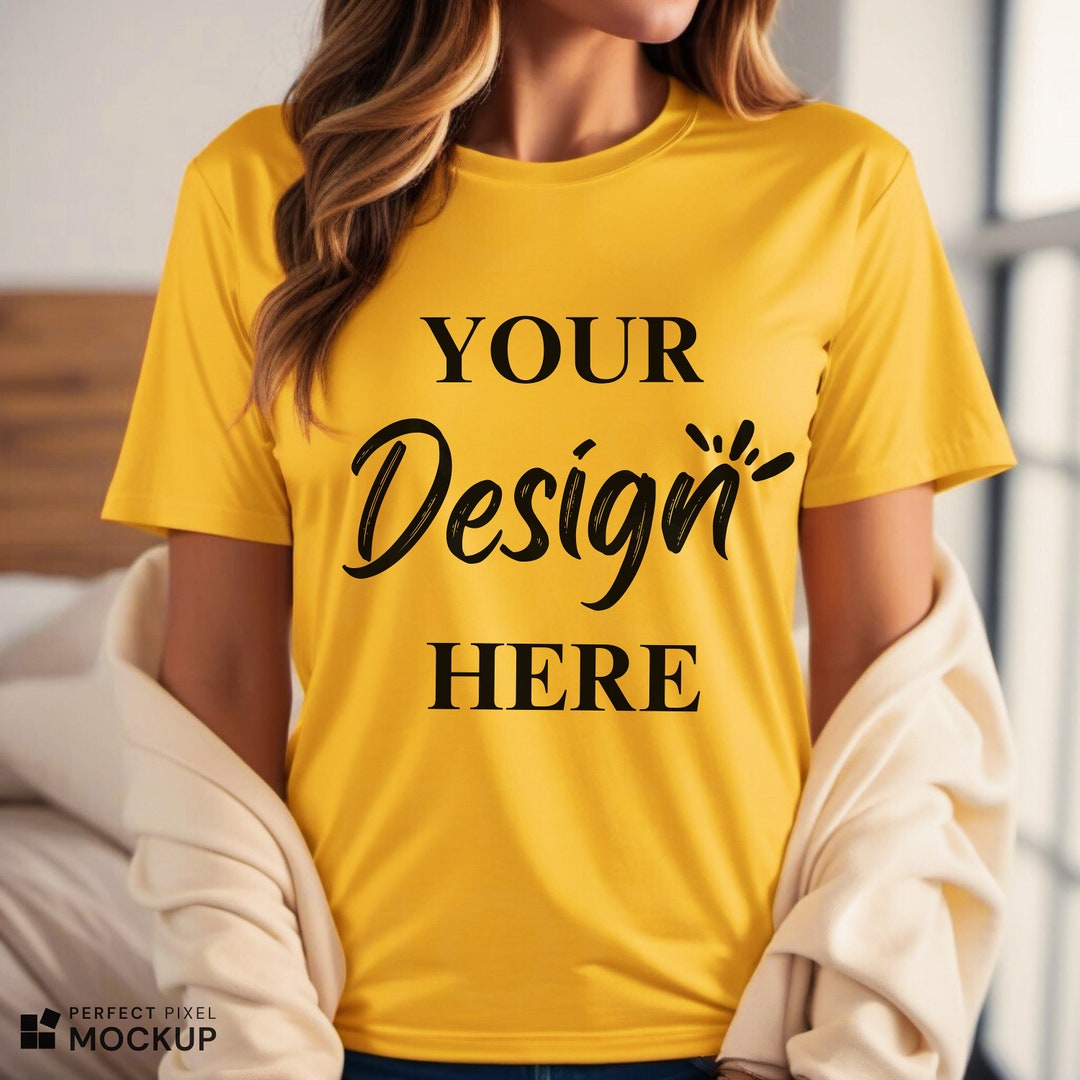 Bella Canvas 3001 Gold Tshirt Mockup 3001 Yellow T-shirt Mock Model ...