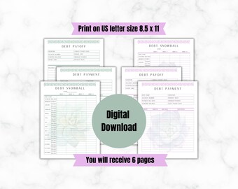 Debt tracker, debt snowball, debt payoff, printable, undated planner, goal planner, succulents, purple planner, green planner, monthly plan