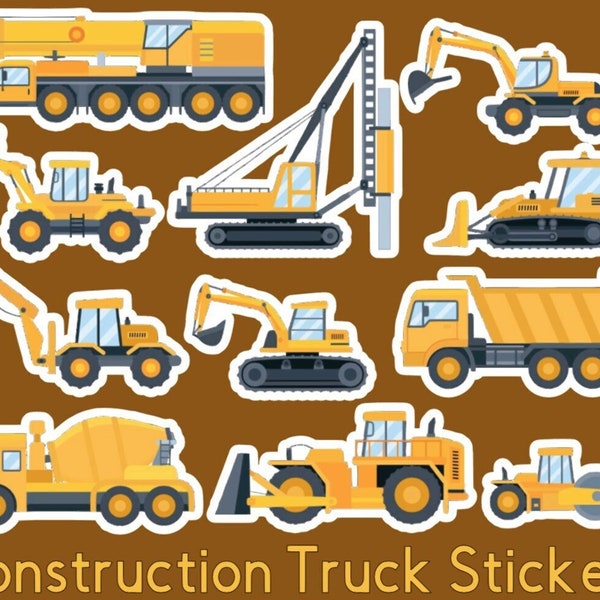 Construction Truck Stickers | Waterproof | No Mess Peel & Restick | High Quality | 11 count