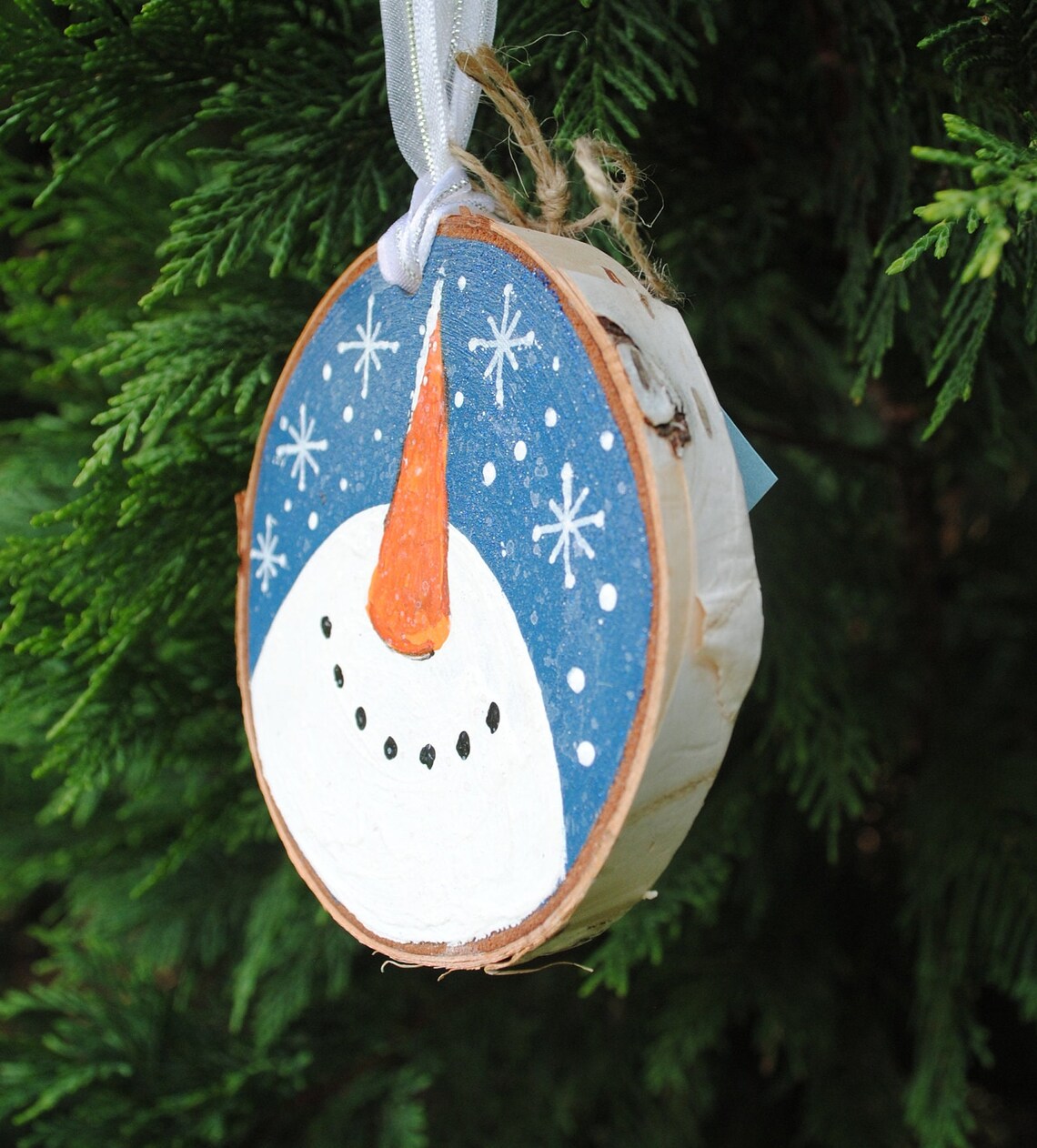 Hand Painted Snowman Ornament: Birch Wood Slice Christmas Decor - Etsy