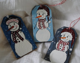 Hand Painted Wooden Snowman Ornament: Christmas Decor