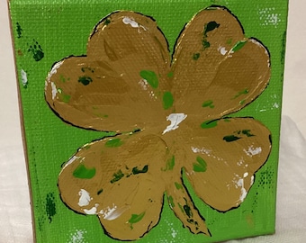 Gold Shamrock Painting: St Patrick's Day Palette Knife Art