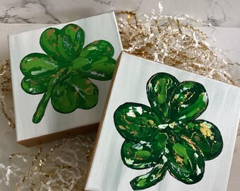 Shamrock Painting: Original Palette Knife Clover Art, St Patricks Day