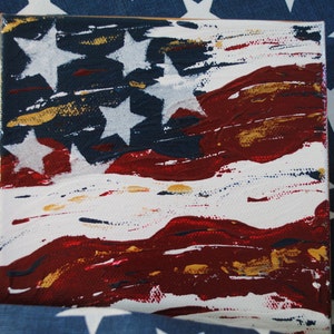 Original Flag Canvas Painting: Patriotic American Decor (6&quot;x6&quot;)