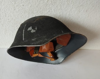 Vintage ejército suizo excedente militar M18 casco de combate forro de casco y barbijo ~ 1950 Suiza Harley