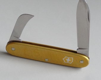 Vintage Gold SAK Yellow alox model Swiss Army 2 Pruner Military Pocket Knife Victorinox Bugnard Sackmesser Switzerland Rarity