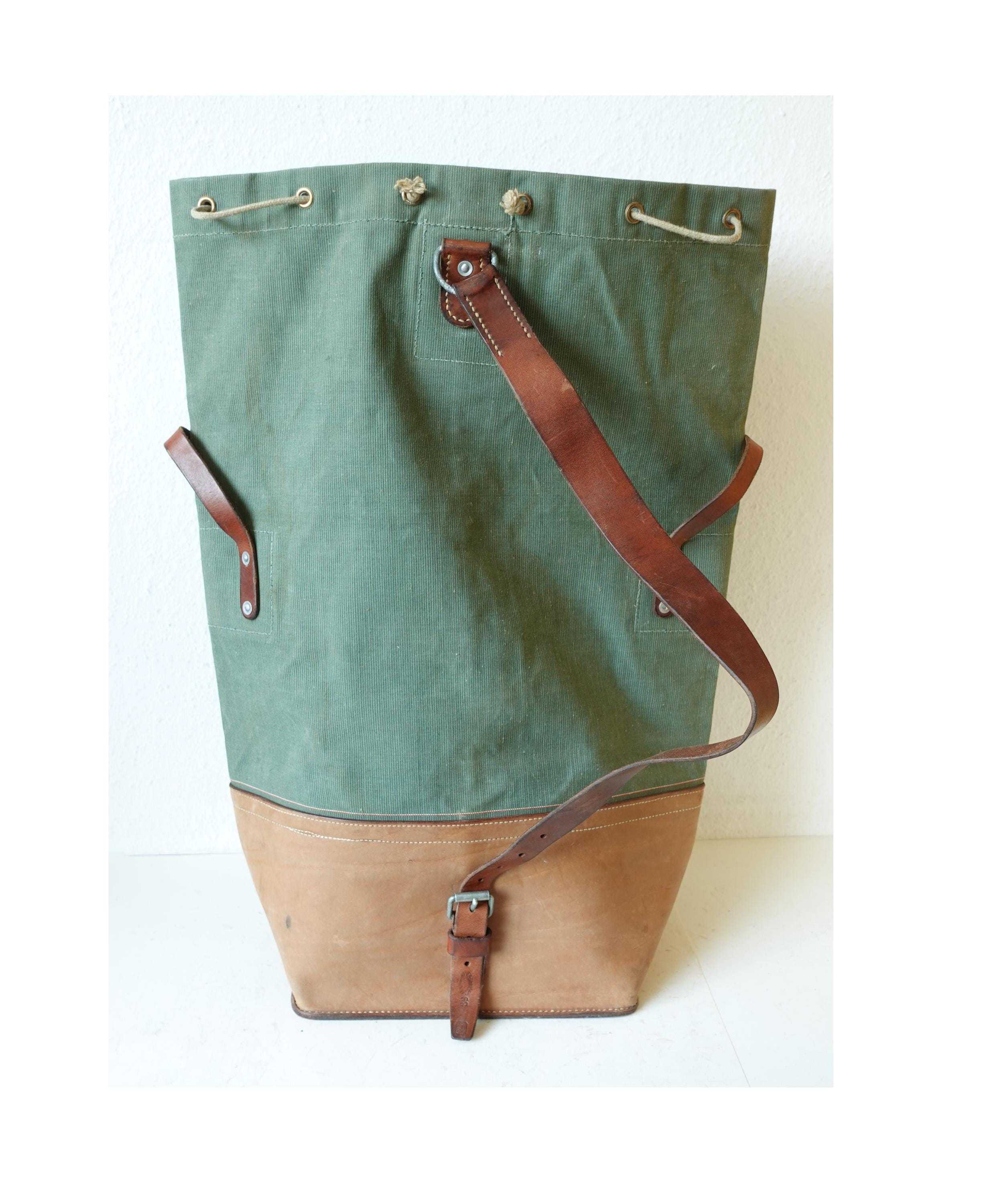 Superb Large Swiss Army Military Sea Bag Backpack Canvas Leather