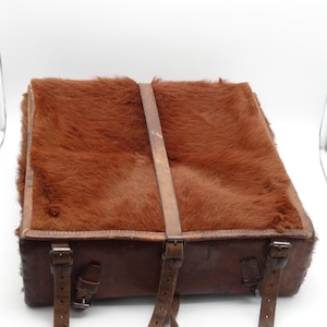 WW2 Original Swiss Army Sellier cowhide Fur Rucksack military leather backpack vintage Switzerland handmade saddler 1950 50 Harley Retro