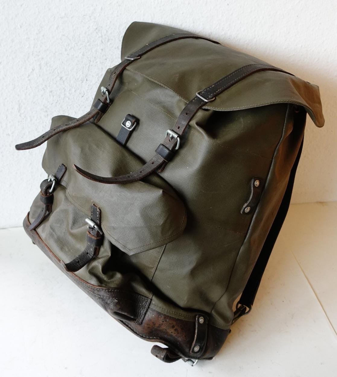 Vintage Swiss Army Rubberized Waterproof Black Leather Military