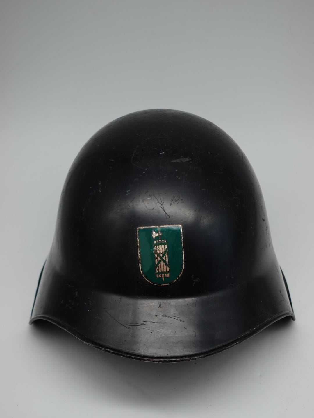Original Vintage Swiss Black Helmet Firefighter St. Gallen Leather