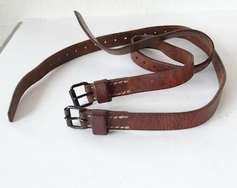 DEADSTOCK 2x Schweizer Armee Militärverpackung Lederriemen Gurtband 65 cm Schweiz braun Original 1960er Jahre
