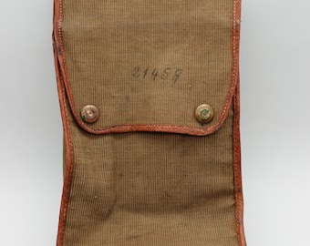 World War II Era Field Bag, French? Swiss? Italian? Card holder Canvas Leather Grey Messenger IPAD Rarity Fancy Bag
