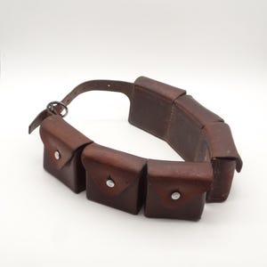Superb SWISS ARMY 1953 Brown Leather Belt Bandolier with Ammo Cases Pouches Rarity