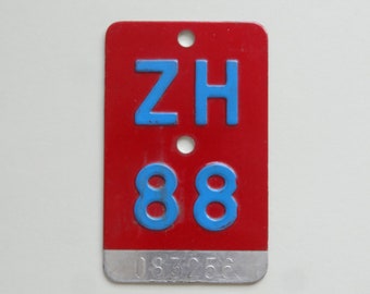 Original Schweizer Fahrrad Nummernschild Schild SWITZERLAND 1988 ZH Zürich Jahrgang 88