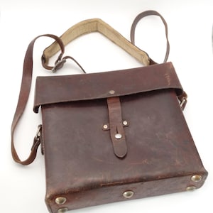 Rare LARGE XL Swiss Army Military Leather Shoulder Bag Sattchel Card Holder Officier Switzerland 11,8 inch 1940 WW2 World War 2 Surplus