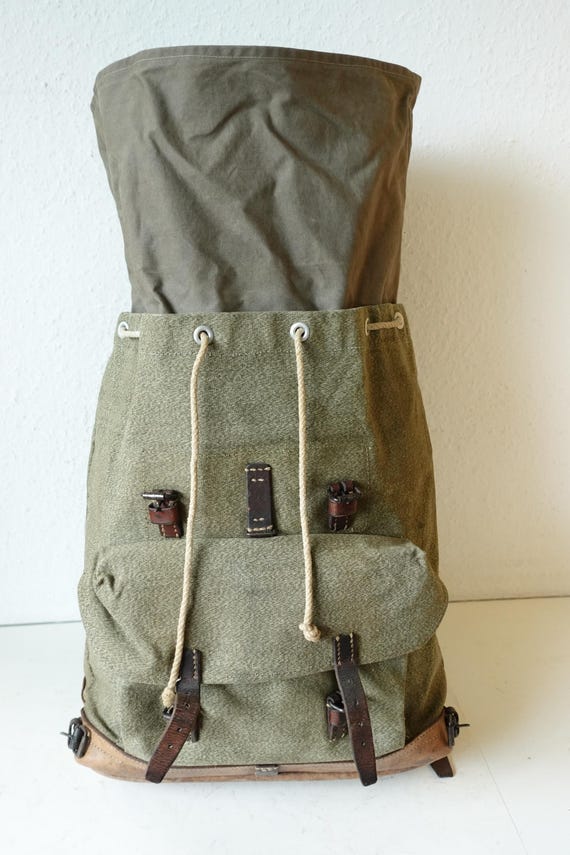 Vintage Swiss Army Military Backpack Rucksack 1952 Canvas Salt